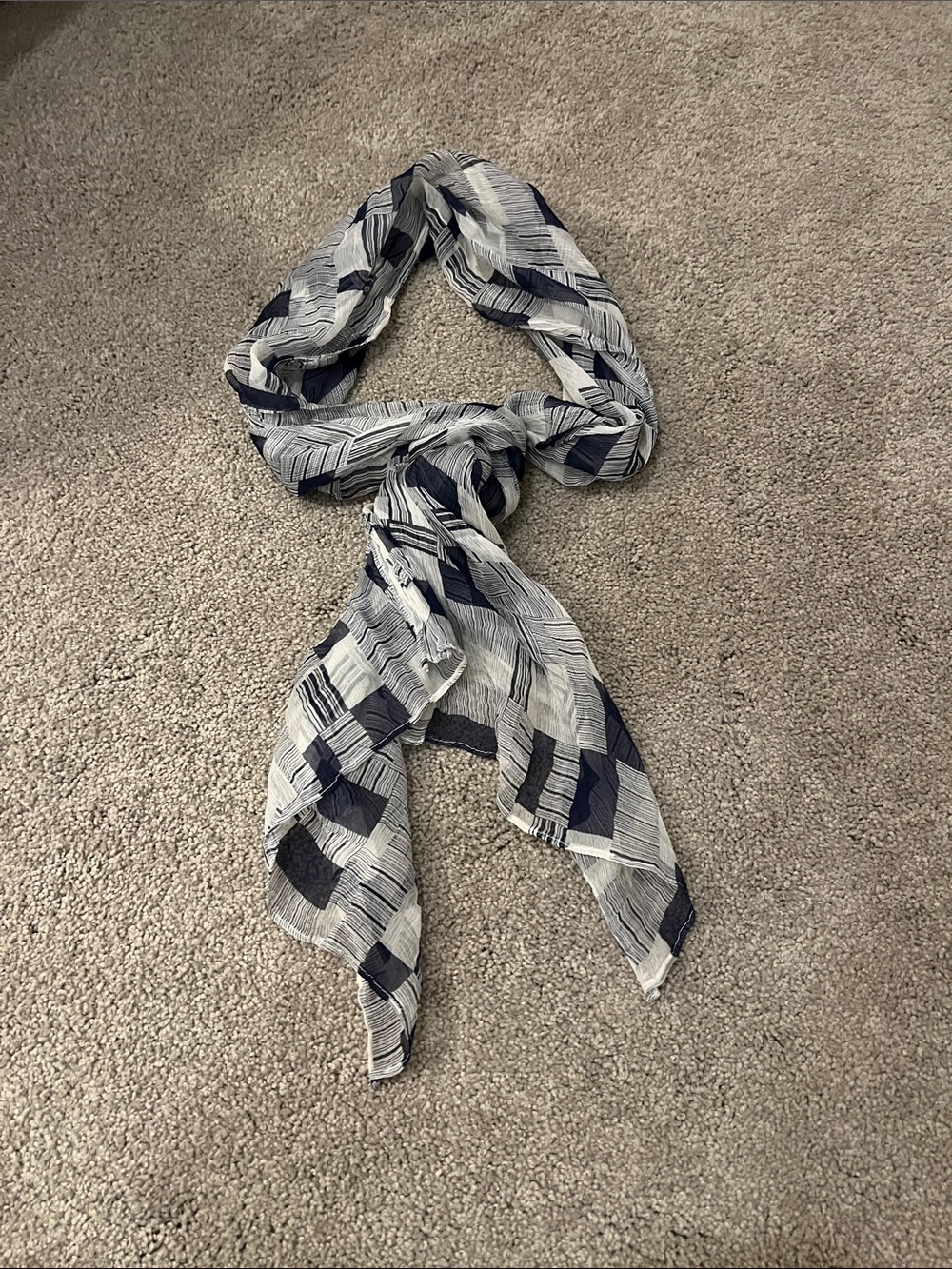Lightweight Navy and White Patterned Scarf